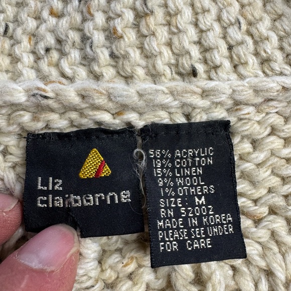 Liz Claiborne Vintage M Colorblock Cream Gray Sleeveless Chunky Knit Sweater - Picture 3 of 5